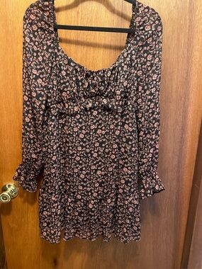 Black and Dusty Pink Floral Midi Dress